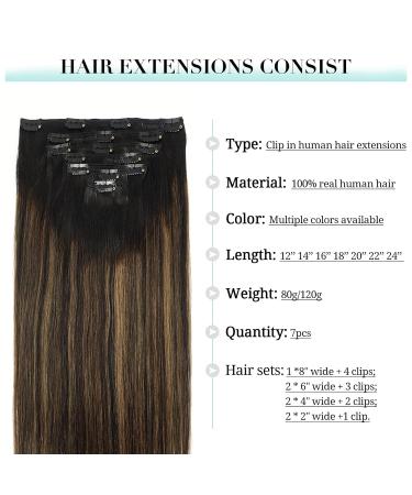Doores Clip-In Hair Extensions - Real Remy Hair Balayage Natural Black to Chestnut Brown 45cm (18 inch) 120g 7 Pieces - Buy Online on GoSupps.com