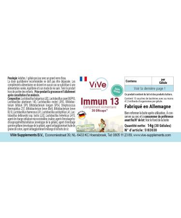 Immune 13 | 30 Delayed-Release Drcaps | 13 Probiotic Strains | 41.5 Billion CFU | Premium German Quality | Vive Supplements - Buy Online on GoSupps.com