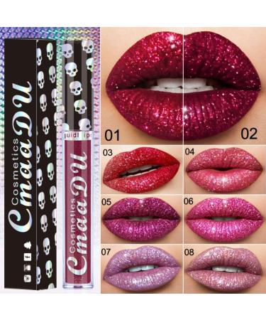 Allbesta 8 Colors Diamond Glitter Lip Gloss - Long Lasting Metallic & Matte Skull Liquid Lipstick - Shimmer Makeup - Buy Online on GoSupps.com