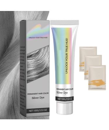 2 In 1 Natural Essence Extract Silver Hair Dye Silver Metallic Hair Dye Silver Gray Natural Hair Dye Cream Silver Gray Hair Dye Fashion Silver Gray Hair Dye Permanent (1Pcs)