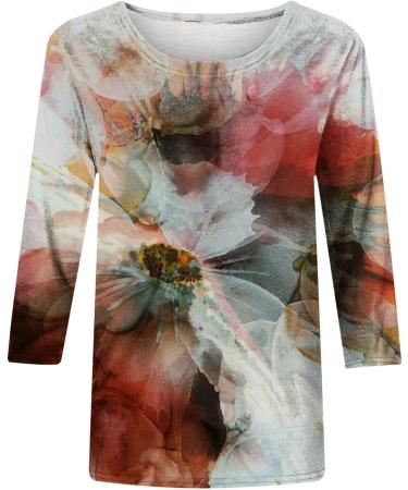 oelaio 3/4 Sleeve Tunic Tops for Women Summer Floral Marble Print Shirt Floral Vacation Shirt Blouses Elegant Casual Tops Multicolor#24 3X-Large - Buy Online on GoSupps.com