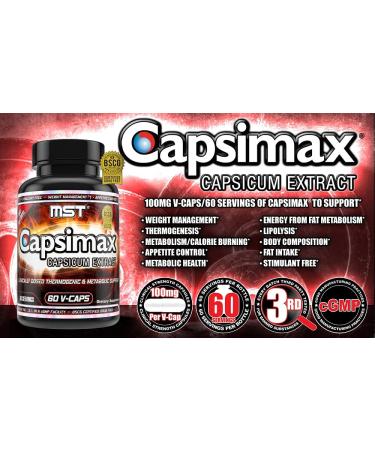 Capsimax 100mg V Capsules - 60 Servings | MST Clinically Dosed Weight Management Supplement for Thermogenic Results, Appetite Control & Metabolic Health - Stimulant Free (BSCG Certified) - Buy Online on GoSupps.com