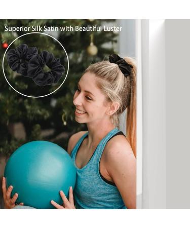2 PCS Hair Scrunchies Black Color Satin Silk Stretchy Solid Color Hairbands for Thick hair Curly Hair Thin Hair Sleeping Traceless Frizz Prevention Girls Women Use Black 2pcs - Buy Online on GoSupps.com