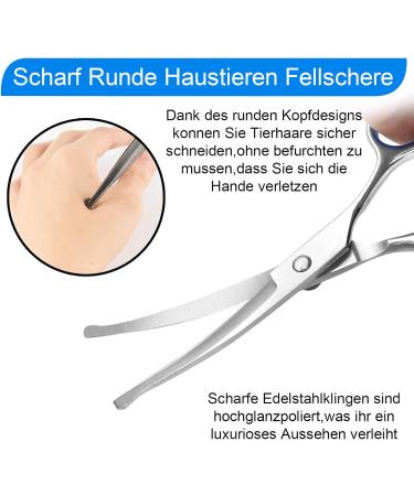 Curved Stainless Steel Fell Scissors for Dogs & Cats | Professional Grooming Scissors Set with Pet Comb - Blue - Buy Online on GoSupps.com
