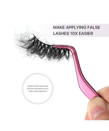 Miuffue Stainless Steel Eyelash Applicator Tool with Comb - Curved Tweezers for Strip Lashes in Pink (Upgraded) - Buy Online on GoSupps.com
