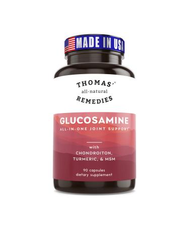 Thomas' all-natural Remedies Glucosamine Chondroitin Joint Support w/MSM Boswellia Organic Turmeric & Ginger Hyaluronic Acid Quercetin Bromelain 90 Capsules No Fillers Made in USA