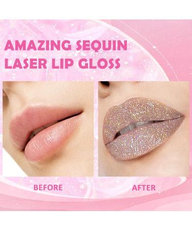Real Glitter Lip Gloss Shimmer Lip Plumper Gloss Holografische Glitter Liquid Lipstick Diamond Pearl Shine Lip Glaze Nonstick Long Lasting Chameleon Laser Lip Oogschaduw Makeup 01 Silver - Buy Online on GoSupps.com