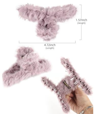 Olldag 4 PACK Large Hair Claw Clips Faux Fur Plush Hair Catch Barrette Jaw Clamp for Women (4.7 inch) - Black, White, Purple, Khaki - Buy Online on GoSupps.com