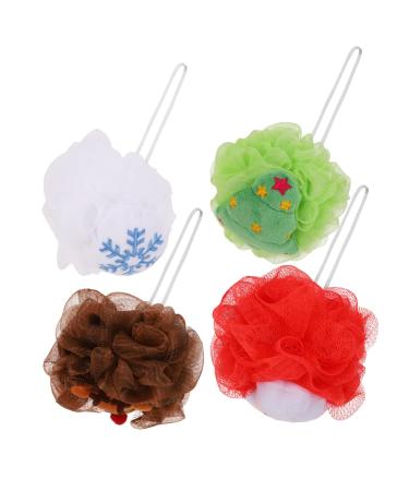 Angoily 4pcs Bath Flower Bath Puff Travel Loofah Shower Stool Festive Body Scrub Loofah Sponge Ball Travel Accessories Shower Loofah for Body Christmas Tree Hair Ring Pe Baby