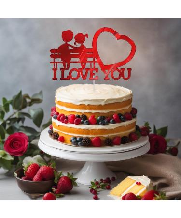 I Love You Cake Topper - Acrylic Cake Decoration for Valentine's Day, Marriage Proposal, Wedding Party - Mirror Red - Buy Online on GoSupps.com