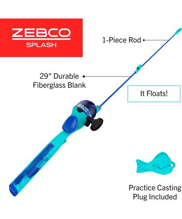 Zebco Splash Kids Spincast Reel and Fishing Rod Combo - Durable 29 Floating Fiberglass Rod - Tangle-Free Design - Pre-Spooled with 6-Pound Line - Blue - Buy Online on GoSupps.com