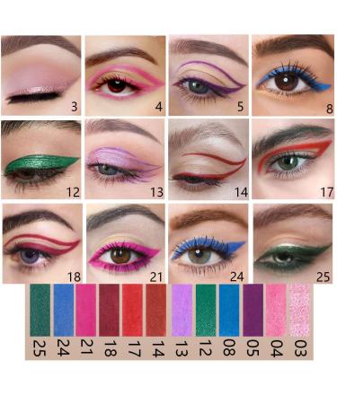 12Pcs Glitter Eyeliner Pencils Makeup Set in Pink, Rose Red, Orange, Purple, Black, Silver, Blue, Red, Brown Colors - Waterproof Eye Liner Pencils for Women - 12 Count Pack - Buy Online on GoSupps.com