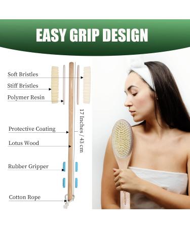 43cm Long Wood Double-sided Back Scrubber with Soft and Stiff Bristles - Buy Online on GoSupps.com