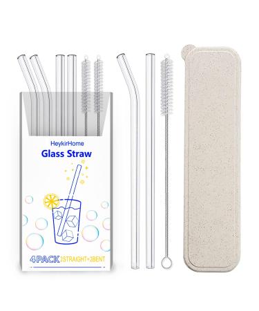 HeykirHome 4-Pack Reusable Glass Straw with Travel Case,Size 8.5''x10 MM,Including 2 Straight and 2 Bent with 2 Cleaning Brush- Perfect For Smoothies, Tea, Juice 4Pack+2Brushes - Buy Online on GoSupps.com