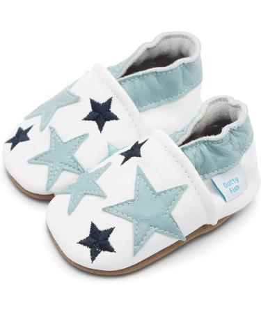 Dotty Fish Soft Leather Baby Shoes | Boys' Toddler Shoes with Non-Slip Suede Soles | Blue Stars Design | 0-6 Months - 4-5 Years - Buy Online on GoSupps.com