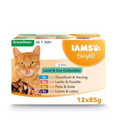 IAMS DELCHTS LAND & SEA Collection cat food wet - multipack with meat and fish varieties in jelly wet food for cats from 1 year 12 x 85 g in jelly 85 g (12 pack) - Buy Online on GoSupps.com