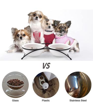 KitchenLeStar Ceramic Elevated Cat and Dog Bowls Set - 12oz Small Pet Food Dishes with 2 Paw Print Bowls and Black Stand - Dishwasher Safe - Buy Online on GoSupps.com