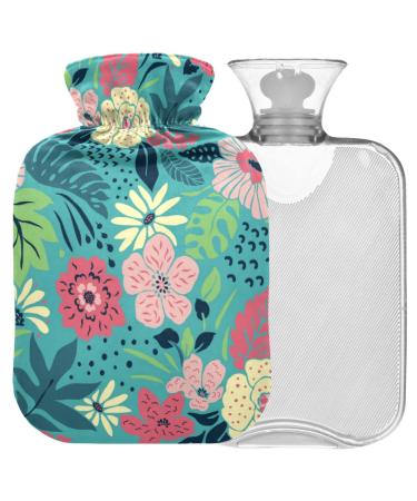 NAANLE hot water bottle with cover palm leaf flower hawaii Transparent hot water bottle 1l warm steadel for pain relief back hand feet heat heat and cold therapy