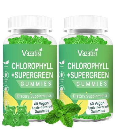 2 Pack Chlorophyll Gummies with Organic Supergreens, Natural Antioxidant, Body Odor, Energy Boost, Immune Support, Digestion, Skin Care, - Women & Men, Adult & Kid - 120 Vegan Gummies 60 Count (Pack of 2)