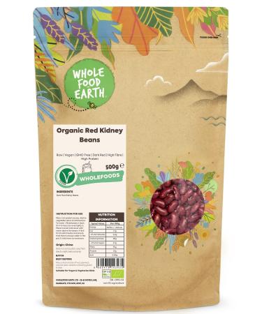 Wholefood Earth Organic Red Kidney Beans 500g Raw | Vegan | GMO Free | Dark Red | High Fibre | High Protein | Certified Organic