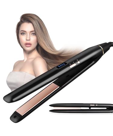 Hyadry smooth iron with ceramic coating smoothing iron hair straightener with 30s quick heating negative fleet iron LED-EXPEIST-time-temperature display dual voltage automatic switch-off (black)