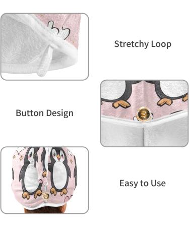 Small Penguins Pink Hair Towel 2 Pack | Super Absorbent Quick Dry Hair Turbans for Women & Girls - Buy Online on GoSupps.com