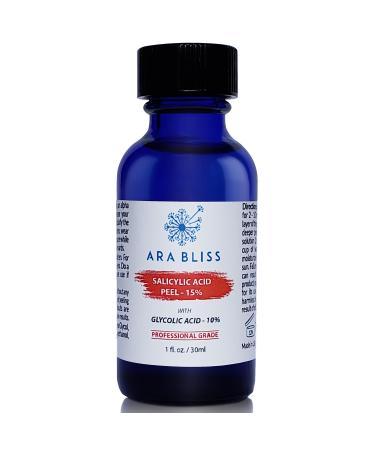 Salicylic Acid Peel 15% with Glycolic Acid 10% - AHA and BHA Chemical Peel - For Acne Blackheads Clogged Pores Breakouts acne scars Whiteheads Large pores dry skin wrinkles Sunspots Melasma