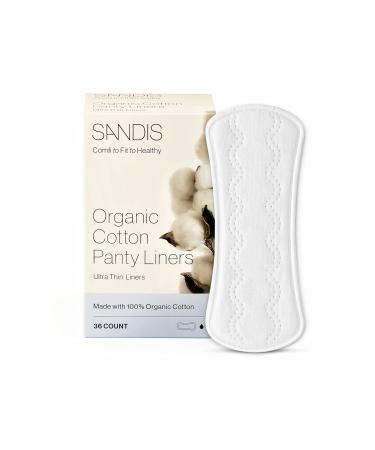 SANDIS Panty Liners for Women - 36 Count 100% Organic Cotton Ultra Thin for Periods Menstrual Feminine Pads Sanitary Napkins Super Absorbency Leak Protection