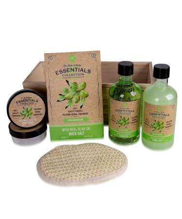 Accentra 6-Piece Women's Shower Gift Set in Olive - Luxurious Wooden Basket with Shower Gel Bubble Bath Body Lotion | Perfect for Birthdays Valentine's Day & Christmas - Buy Online on GoSupps.com