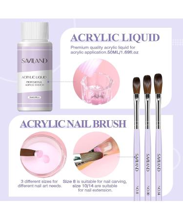 Saviland Acrylic Nail Kit for Beginners - 15g Clear/White/Pink Powder and Liquid Set with Nail Brush, Forms, and Dappen Dish - Easy to Use Starter Kit for Home DIY - Buy Online on GoSupps.com