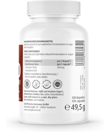 Zeinpharma Coenzyme Q10 Forte 200mg - 120 Vegan Capsules for Energy & Vitality | 100% Pure Ubichinon Lab Tested 4-Month Supply - Buy Online on GoSupps.com