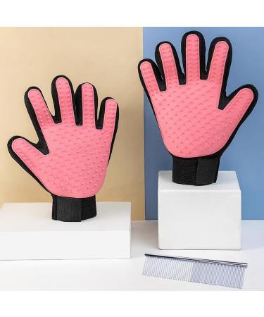 Timjjg Pink Hair Removal Gloves & Stainless Steel Nursing Comb for Cats & Dogs | Pet Massage & Litter Cleanup - Buy Online on GoSupps.com