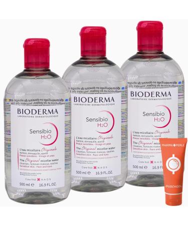 Bioderma sensibio H2O micellar solution for sensitive skin 3x 500 ml i cleaning water and make-up remover i strengthening the skin barrier I skin moisture I with pharmaceous giveaway