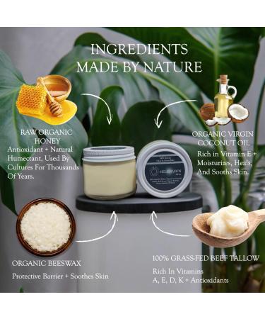 Tallow & Raw Honey Balm - Organic 100% Grass Fed Moisturizer | 2 oz Face & Body Balm with Vitamins A K D E & Antioxidants - HELIOSSUN - Buy Online on GoSupps.com