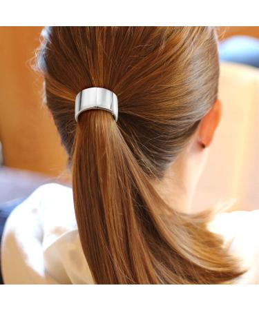 3 Pieces Metal Circle Hair Cuff - Elastic Hair Band for Women & Girls | Silver Ponytail Holder & Hair Accessories - Buy Online on GoSupps.com