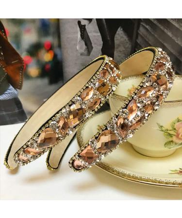 Fodattm Women Sparkle Rhinestone Crystal Wide-brimmed Headband Hairband High-grade Headwear Hair Hoop (Champagne) - Buy Online on GoSupps.com