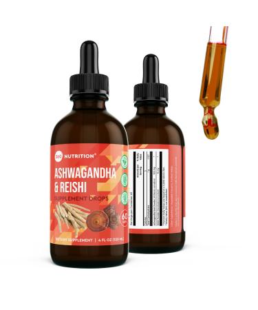 360 Nutrition Ashwagandha & Reishi Root Supplement Drops for Stress Relief Stamina & Longevity and Energy Support - Vegan Non-GMO Adaptogenic - 4 fl oz 60 Servings