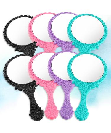 Vintage Handheld Mirror Set - 8 Pieces | Retro Oval Makeup Mirror for Women | Portable Antique Design in Black, Pink, Purple, Green - Buy Online on GoSupps.com