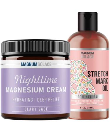 Nighttime Magnesium Cream (Clary Sage) and Stretch Mark Oil (Cocoa) - 2 Pack Bundle