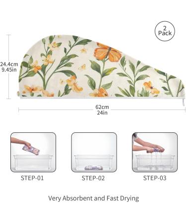 Orange Flowers Hair Towel Set - Super Absorbent Quick Dry Hair Turbans for Women & Girls | 2 Pack - Buy Online on GoSupps.com