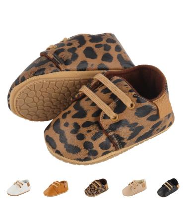 Baby Shoes First Walking Shoes Baby Boy Shoes Baby Girl Shoes Baby Boys Sneakers PU Leather Flats First Walking Shoes Non-Slip Rubber Soles 0-18 Months 6-12 Months Leopard Print