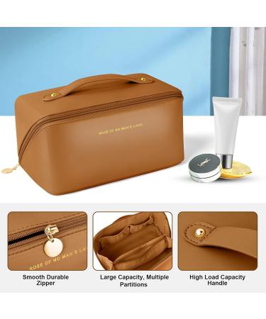 Aucuu Premium PU Cosmetic Travel Bag - Large Capacity Zipper Organizer, Waterproof & Portable - Brown-4 - Buy Online on GoSupps.com