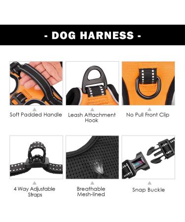 Phoepet Reflective Adjustable Dog Harness - Anti-Educational Training Handle ID Card & XS Size in Orange | 2 Metal Hooks 3 Snap Buckles Easy Fit - Buy Online on GoSupps.com