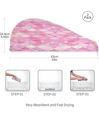Pink Mermaid Scales Dry Hair Cap & Towel Set - Quick Drying Super Absorbent Soft Comfort - Buy Online on GoSupps.com