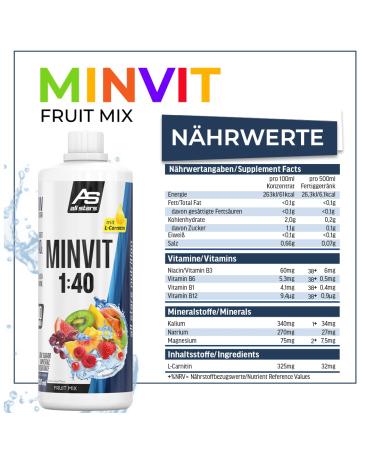 All Stars Minvit Fruit Mix Beverage Concentrate 1L - Sugar-Free Sport Drink Syrup with Vitamins Minerals & L-Carnitine for 40L | International Shipping Available - Buy Online on GoSupps.com