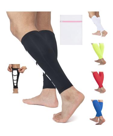 360 RELIEF Compression Calf Sleeves - for Fitness Sports | Shin Splints Torn Muscle Cramps Workout Circulation Running Jogging Marathon Hiking | 1 Pair X-Large Black with Mesh Laundry Bag | Black XL-1PAIR