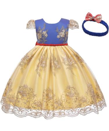 Myrisam Girls Birthday Party Dress with Headwear | Princess Embroidery Bowknot Gown for Christening & Baptism | Size 6-7 Years | Yellow - Buy Online on GoSupps.com