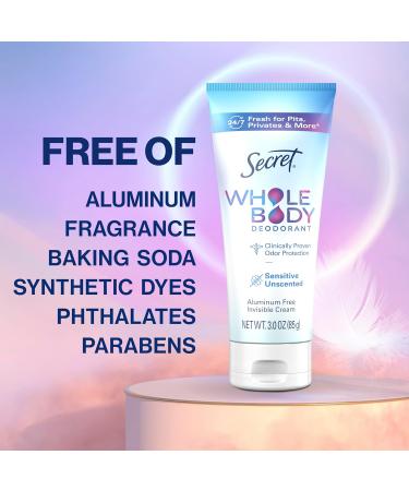 Secret Whole Body Deodorant Cream for Women Unscented Aluminum Free Deodorant Cream 72 HR Odor Protection 3.0 oz - Buy Online on GoSupps.com