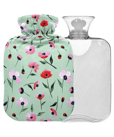 NAANLE heat bottle with cover watercolor flower motif transparent hot water bottle hot water bottle for back pain relief from neck hand feet heat and cold therapy 1 L 1l