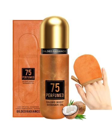 Body Glow Oil Shimmer Body Oil with Mitt Applicator Fragrance Bronze Luminizer Glow Bodys Glitter Oils Long Lasting Moisturizing Shimmer Lotion Moisturizer for Face &Body 150ML
